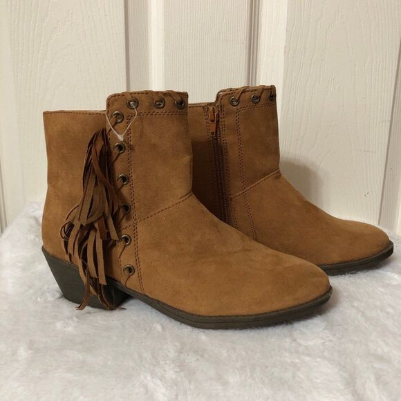 NWOT! Justice Ankle Boots Size 6 Faux Suede Fringe Western Boots - Picture 3 of 9